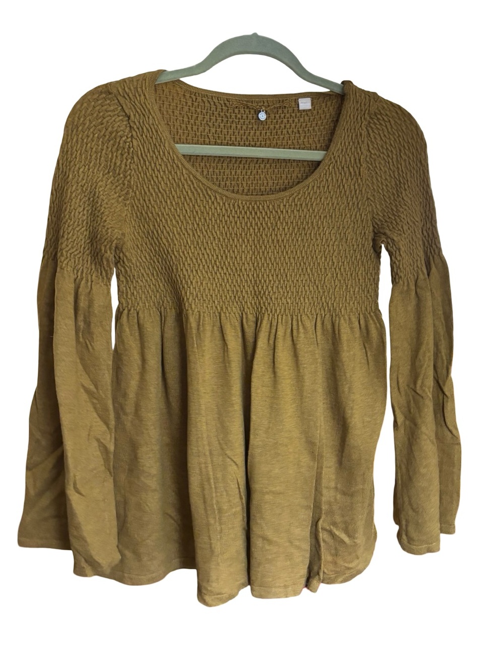 Anthropologie knitted and knotted Mustard Long Sleeve Smocked small